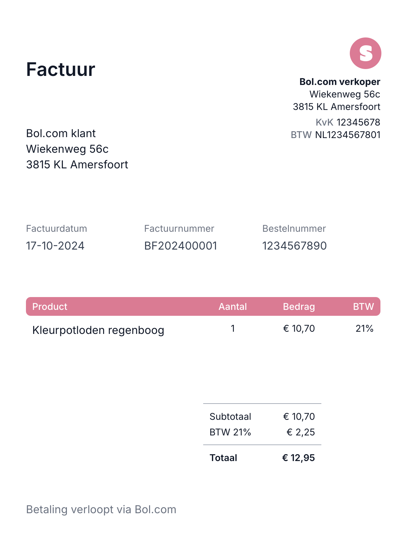Voorbeeld BTW factuur voor bol.com